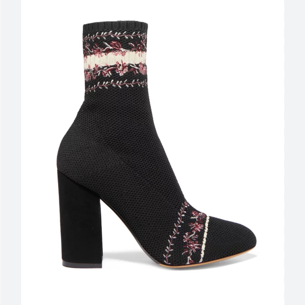 Tabitha Simmons Black With Floral Print Sock Booties Size 38.5 Eu New